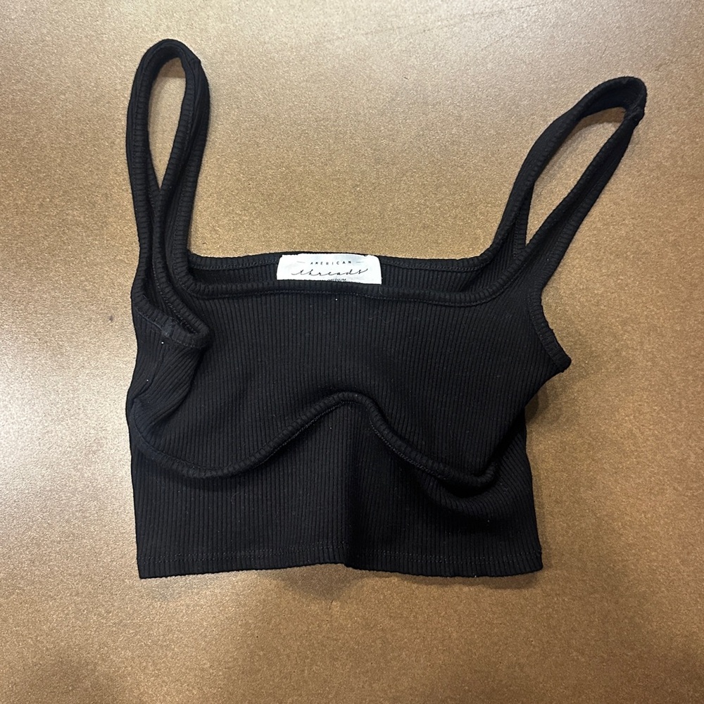 American Threads Black Ribbed Crop Top